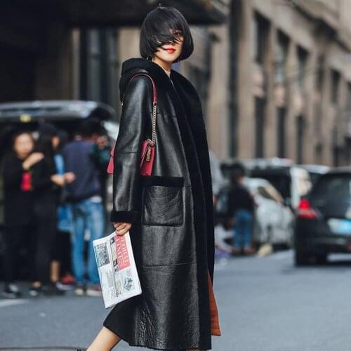 2020 new sheepskin fur winter womens jacket Australia imported double-sided sheepskin one coat female hooded long section