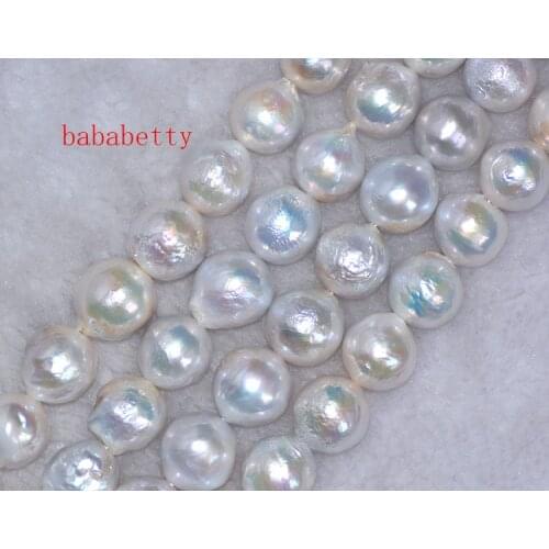 NEW 12-15MM White FRESHWATER PEARLS 15 inch STRAND Nucleated Baroque loose