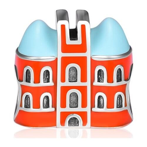 Fits Pandora Charms Bracelets Sweet House Beads With Blue & Orange Enamel 100% 925 Sterling Silver Jewelry Free Shipping