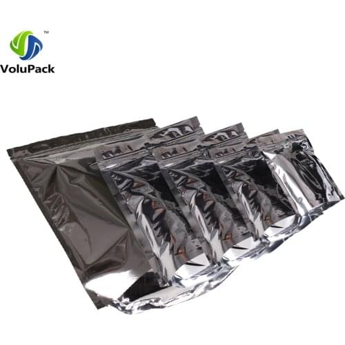 Multi Sizes Reclosable Stand Up Pouches Shiny Heat Sealing Silver Metallic Foil Mylar Zip Lock Storage Package Bag 100pcs