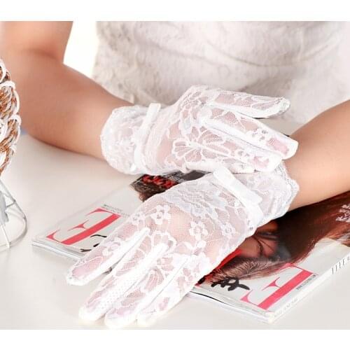 Sunscreen gloves ladies summer outdoor cycling ice silk gloves bow thin touch screen lace gloves j52