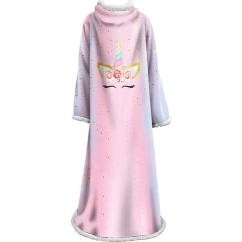 Unicorn Plush Hooded Blanket For Adults Kids Watching TV Reading Winter Warm Wearable Fleece Hoodie Throw Blankets with sleeves