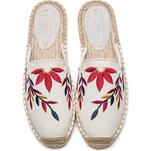 2021 sandals and slippers spring and summer new casual linen embroidered branches women slippers A COUPLE OF LINES
