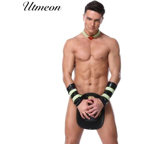 Five Pieces Sexy PU Exotic Lingerie Sexy Mens Firemen Cosplay Costume Role play Costumes For Men Seductive Lingerie