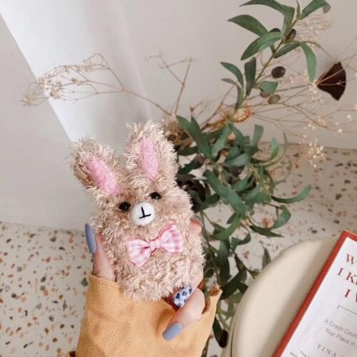 Luxury cute winter plush rabbit Cartoon Earphone Headset Accessories silicone case For Apple Airpods 1 2 Bluetooth cover