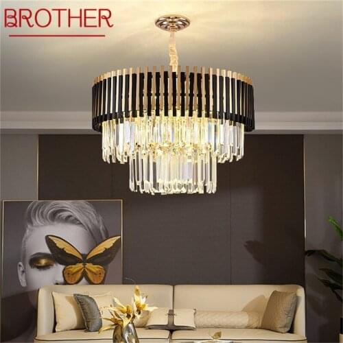 BROTHER Postmodern Black Chandelier Fixtures Crystal Pendant Lamp Luxury Light Home LED for Living Dining Room