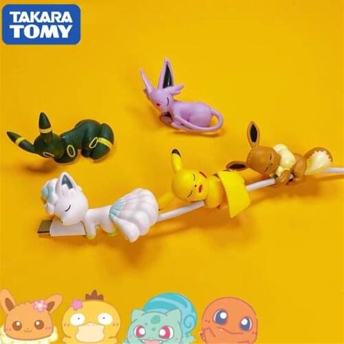 TAKARA TOMY Pokemon Kawaii Pikachu Eevee Vulpix Espeon Action Case Cable Bite Cable Bite Gag Cable Protector Phone Accessories