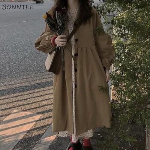 Trench Womens Long Single Breasted Loose Casual Autumn Feminino Clothing Korean Version Chic High Street Harajuku Solid Tender