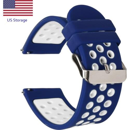 Universal Watch Band Quick Release Silicone Replacement Strap Round Hole Metal Buckle Ready Stock in US fast shipping