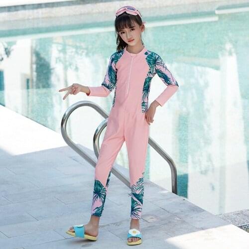 South Korea INS Wind KIDS Swimwear Girls Long Sleeve One-piece Sun-resistant Swimsuit Wetsuit Swimsuit Set