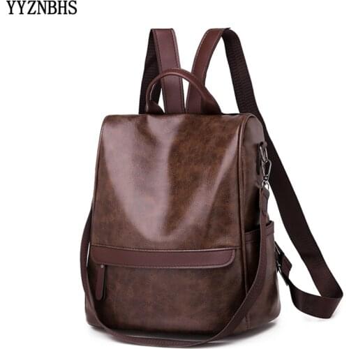 Women Leather Backpacks Vintage Female Shoulder Bag Sac a Dos Travel Backpack Ladies Bagpack Mochilas School Bags For Girls 2019