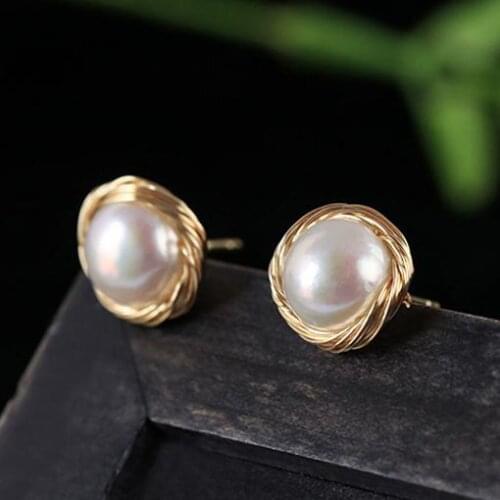 100% Natural Fresh Water Baroque Pearl Handmade Earrings For Women Stud Earring Fine Jewellery Stud Earring 2019 Fashion Gift