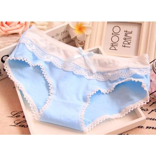 High Quality Girls Sexy Lace Panties Cotton Women Plus Size Underwear Briefs Candy color