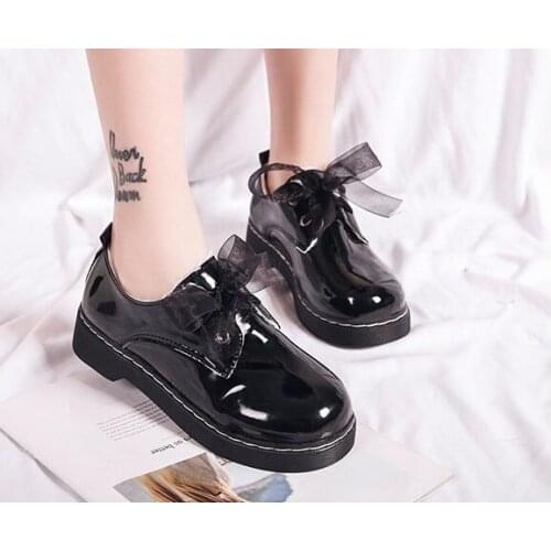 2019Spring Flats Women Shoes Bowtie Loafers Patent Leather Elegant Low Heels Slip On Footwear Female Pointed Toe Thick Heel