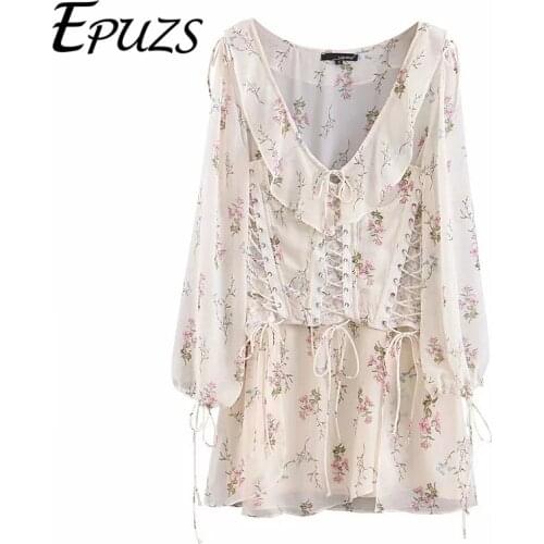 Summer dress 2019 Vintage Two piece set elegant boho floral dress korean ladies dresses vintage long sleeve ruffle dress