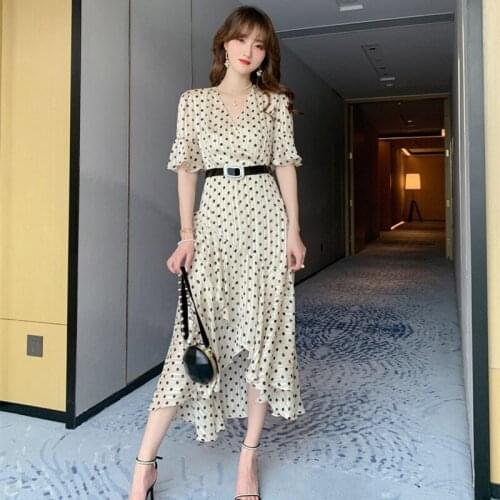 Summer Elegant Sexy Party High-end Asymmetrical Dresses Khaki Dot V Neck Vintage Chic Dress Women Lady Bandage Dress Vestidos
