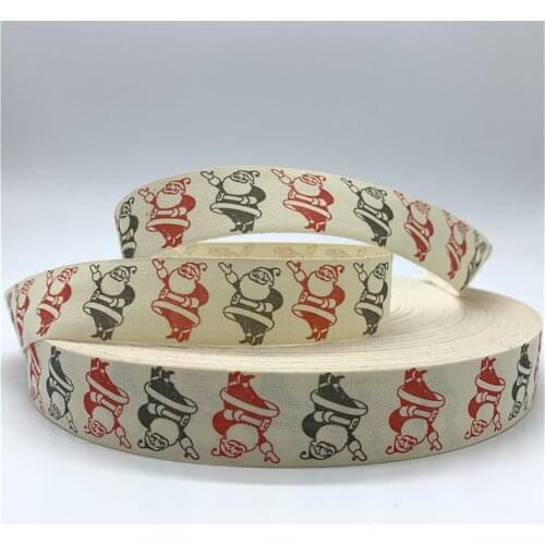 10mm 25mm 5yards Printed Santa Claus Cotton Ribbon Handmade Cotton Lace Ribbon For Christmas Decoration DIY Sewing Fabric