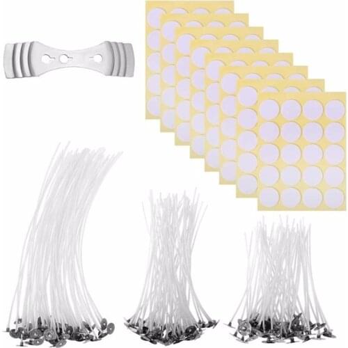 100pcs/set pure cotton smokeless candle wick 4/6/9.5cm double-sided tape wick holder DIY candle aromatherapy auxiliary material