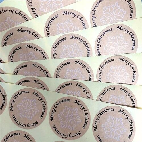 1000pcs/lot Round Snowflakes Merry Christmas Kraft Paper Sealing Christmas Day Decorative Sticker Scrapbooking Wholesales