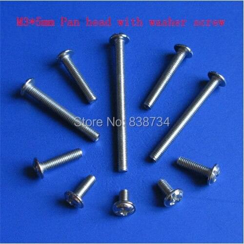 200pcs m3*5 nickel plated steel cross recessed round head miniature screws with washer SEMS screw