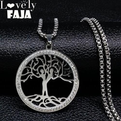 2021 Love Tree of Life Crystal Stainless Steel Necklaces Pendants for Women Silver Color Necklace Jewelry collier femme N18142