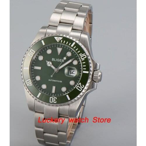 40mm Bliger green dial luminous saphire glass;green Ceramic Bezel Automatic movement mens watch-BA11