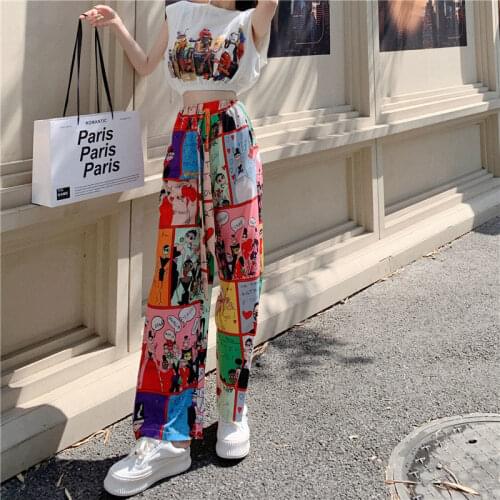 5XL Cool Cartoon Ins Pants Fashion Girl Harajuku Amine Pants Harajuku Casual Funny Straight Summer Kawaii High Street Pants