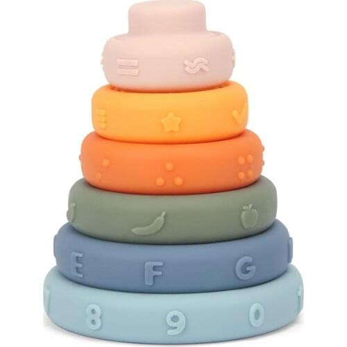 6PCS Baby Toys Sensory Silicone Educational Building Blocks 3D Stacking Babies Rubber Teether Montessori Toys for Infant Gift