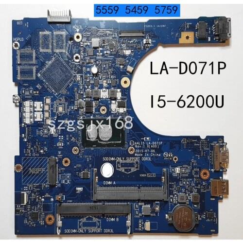 Aal15 LA-D071P for dell inspiron 15 5559 5459 5759 laptop mainboard motherboard sr2ey i5-6200U cpu free board