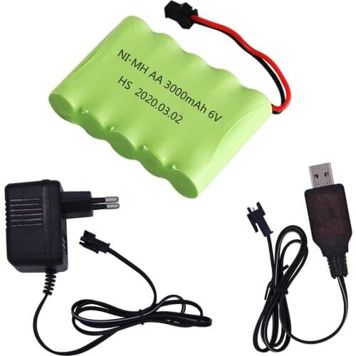 Ni-MH Battery 6v 3000mah SM Plug M model with Charger For Rc toys Cars Tanks Robots Boats Guns AA 2400mah 6 v Battery Pack parts