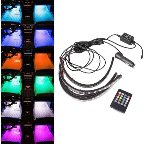 Car RGB 18 LED Strip Light LED Strip Lights Colors Car Styling Decorative Atmosphere Lamps Car Interior Light With Remote 12V
