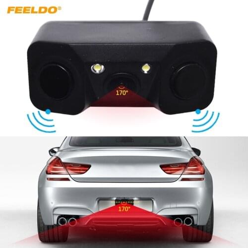 FEELDO Auto 3 in 1 Sound Alarm Reverse Backup LED Parking Radar 2 Sensors Rearview Camera Video Parking System #HQ4365