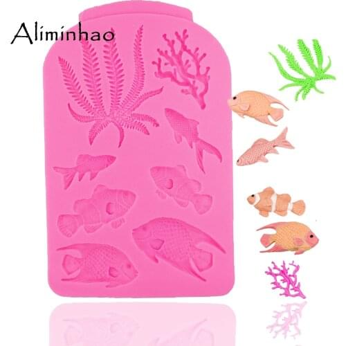 B1366 Fish seaweed Silicone Mold Sugarcraft dessert Candy Chocolate Molds Fondant Cake Decorating Tools Polymer Clay Resin