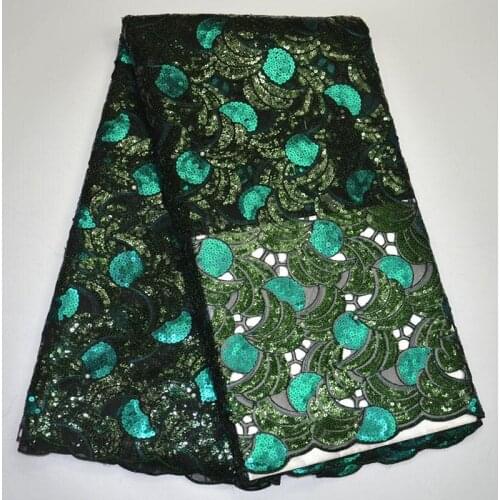 Beaded laces Fabric 2018 African Green Cord Laces Fabrics With Sequins High Quality Organza Lace Fabric For Wedding Dress KS9-1