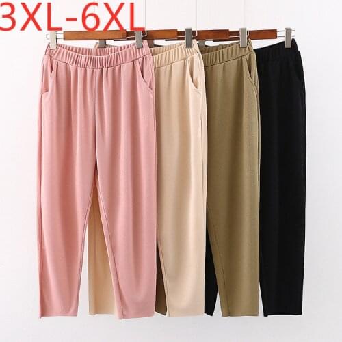 New 2021 summer Korea plus size long pencil pants for women large slim casual elastic cotton trousers pink black 3XL 4XL 5XL 6XL