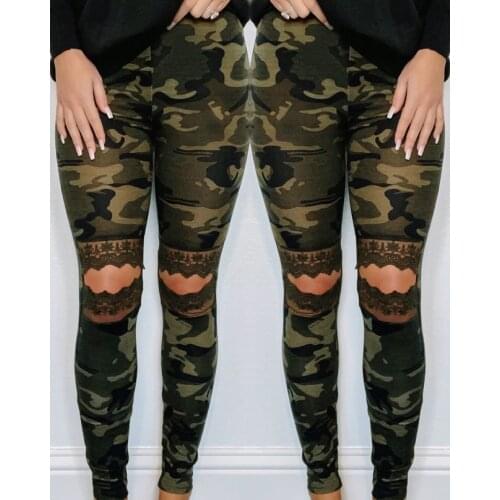 Camouflage printed casual pants hollow high waist camouflage womens trousers polyester fitness clothes