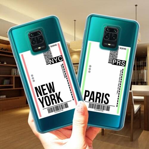 Fly Ticket New York Clear Soft TPU Silicone Phone Case Cover For Xiaomi Redmi 9 Note 9 Pro Max Note 9S Poco M2 Pro 10X