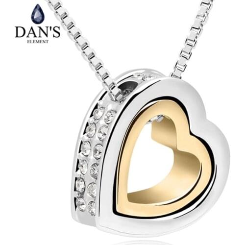 DANS ELEMENT Brand Crystals Heart in heart fashion crystal pendant necklace jewelry for women QS10477