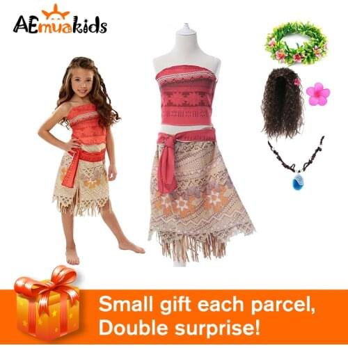 2020 Princess Moana Cosplay Costume for Children Vaiana dress Costume with Necklace for Halloween Costumes for Kids Girls Gifts