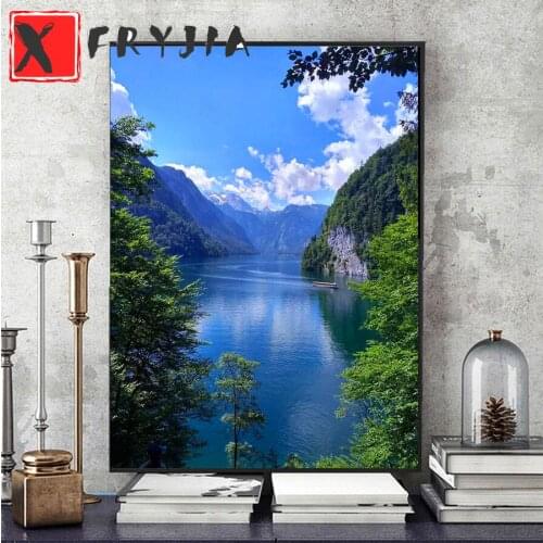 Diy 5d diamond mazayka diamond painting Natural scenery green water and green mountains daimond painting full square/round drill