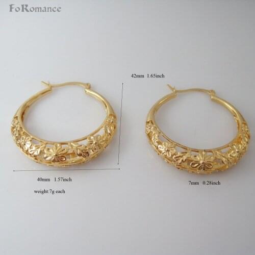 Foromance/- YELLOW GOLD GP FILLED BRASS OVERLAY FLOWER PATTERN HOOP 40 MM 1.57" EARRING