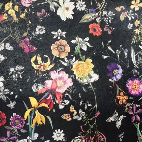 Synthetic PU morning glory flower printed leather material