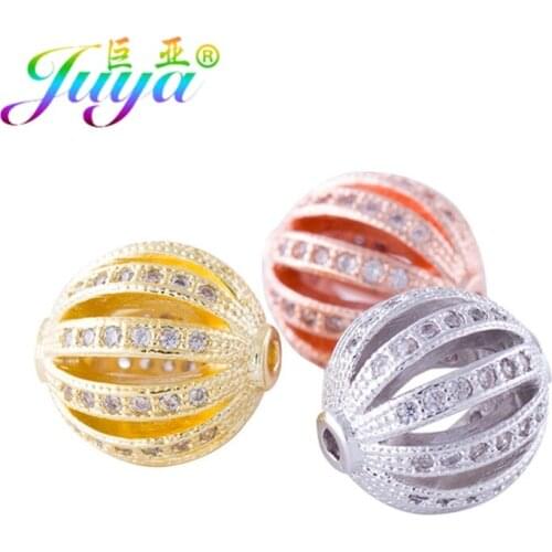 Juya DIY Beads Jewelry Making Material Micro Pave Zircon 10 12mm Hollow Watermelon Ball Beads For Women Bracelet Earring Making