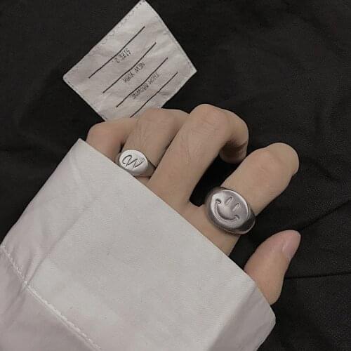 Fashion Tarnish Free Silver Stainless Steel Smiley Rings Cute Smile Face Ring Positive Gold Smile Jewelry For Men And Women Gift