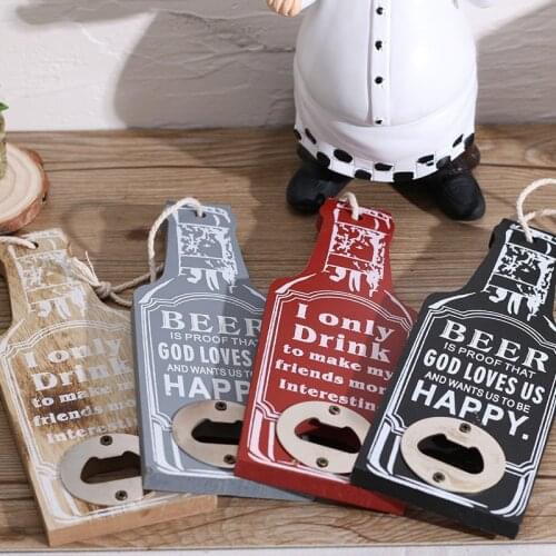 Creative Kitchen Tools Accessories Versatile Vintage Wooden Bar Beer Bottle Opener 4 Color Options Retro Handmade Opener