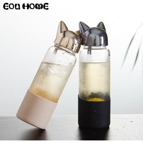 Creative Fox Shape Straight Water Bottles High Boron Silicon Glass Portable Travel Sports Bottles Home Office Lemon Drink kettle