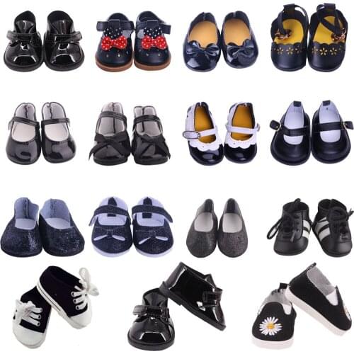 Doll Black Cortex Shoes With Sequins Fit 18 Inch American Doll&43cm Baby New Born Doll Clothes Accessories,Girls Toys