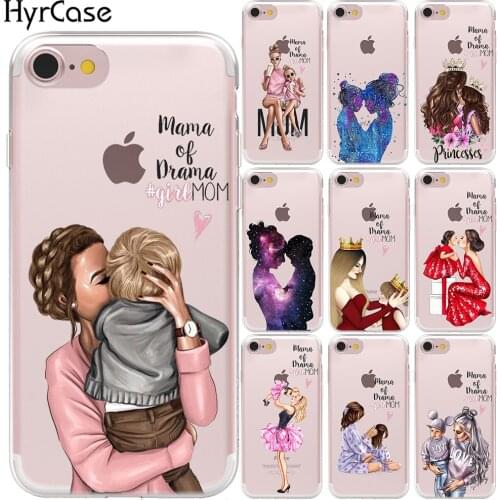 Fashion Black Brown Hair Baby Mom Girl Case For iPhone X XS 11 Pro Max XR 6 6S 8 7 Plus 5 5S SE Queen King Prince Phone Cover