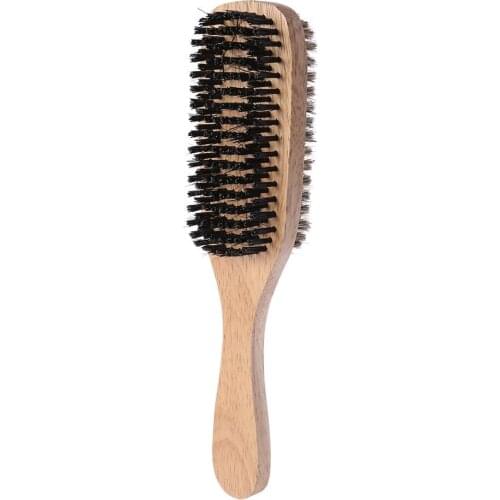 Men Double-Side Antistatic Hair Brush Wooden Handle Massage Facial Beard Styling