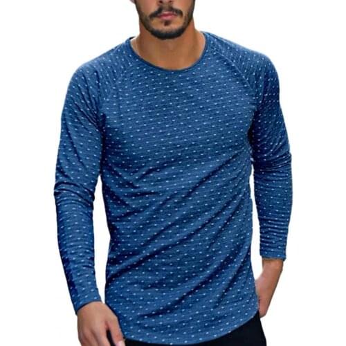 Plus Size Men T-Shirts New Autumn Dot Printed Long Sleeve T Shirts O Neck Slims Fit Stretchy Casual Tops